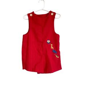 Bobby vintage overall shorts red Noah's ark animals embroidered buttons 2T